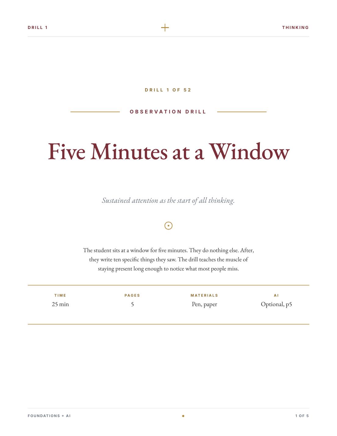 Five Minutes at a Window, an Observation drill.