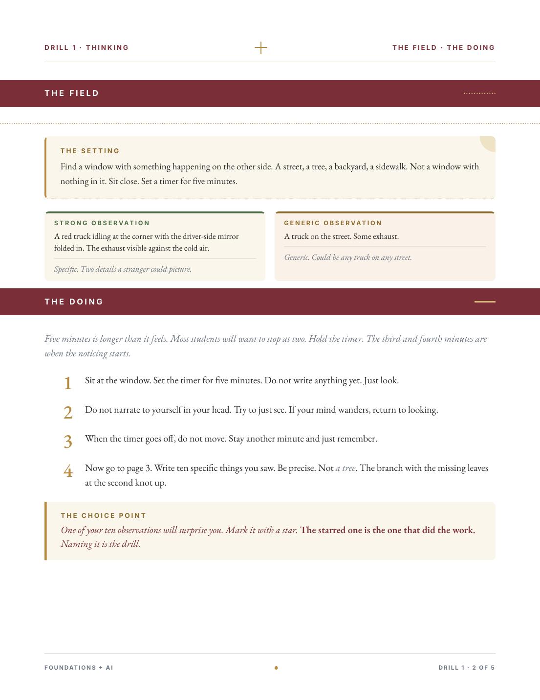 The Doing page from the same drill, with the choice point named.