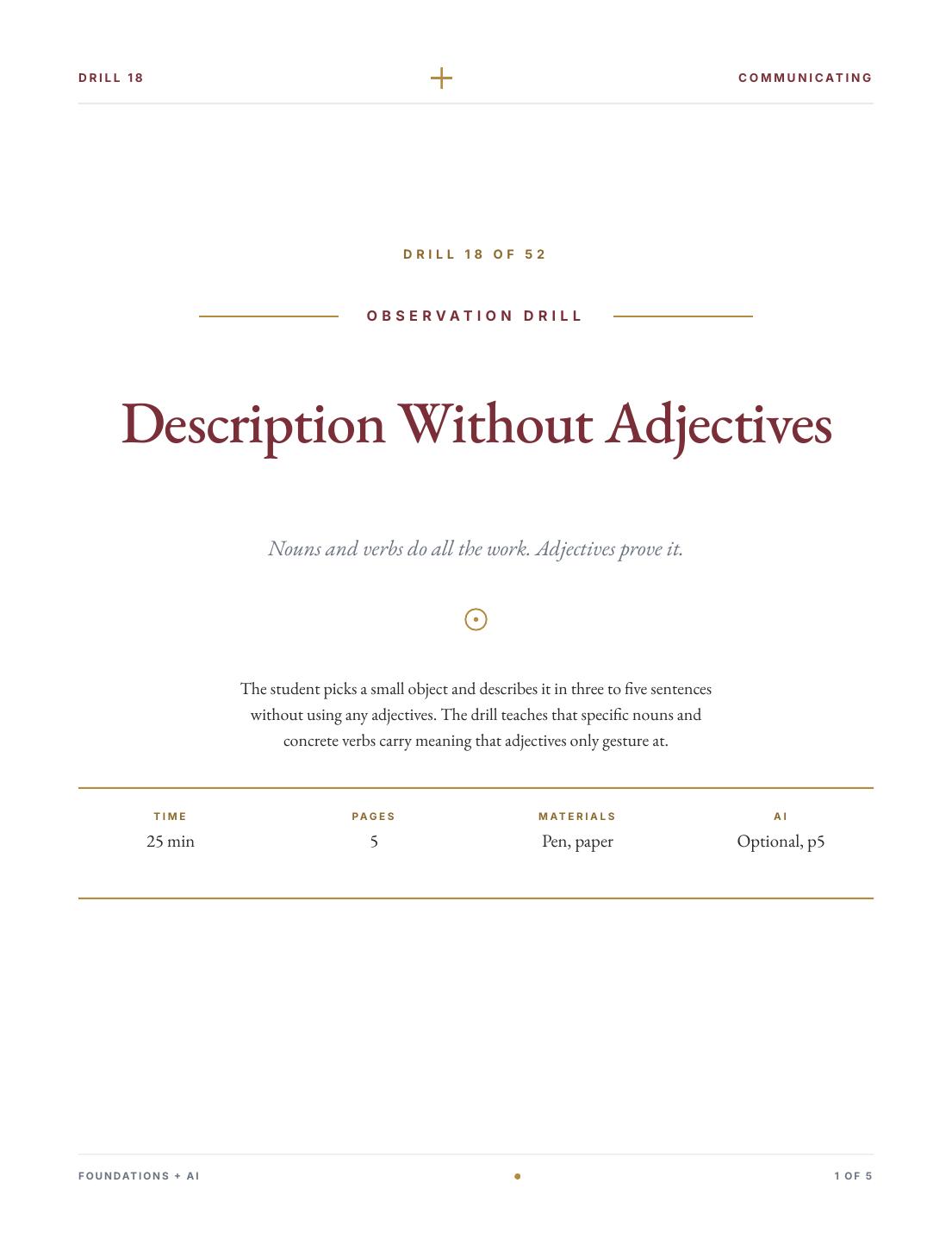 Description Without Adjectives, an Observation drill from Communicating.